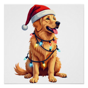 Pôster Cachorro Golden Retriever Papai Noel Natal Xmas Lu