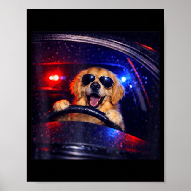 Poster Cachorro golden retriever policial engraçado dirig (Frente)