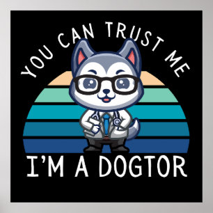 Poster Cachorro Husky Kawaii Engraçado Médico