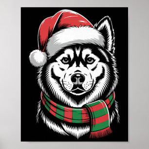Poster Cachorro Husky Siberiano Natal Chapéu Cachecol San