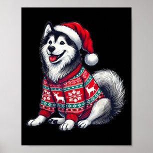 Poster Cachorro Husky Siberiano Suéter Feio Chapéu de Pap