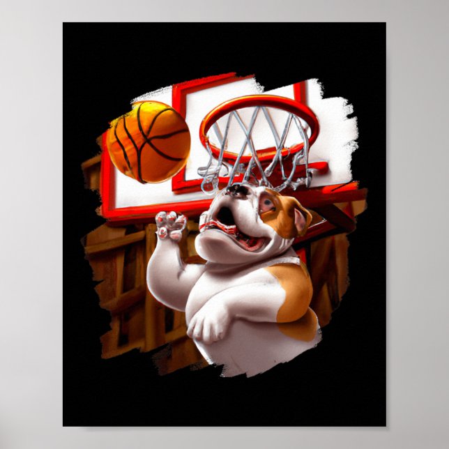 Poster Cachorro Inglês Jogando Bâlei Diversão De Basquete (Frente)