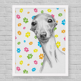 Poster Cachorro italiano Greyhound Cute Funny Sketch Retr