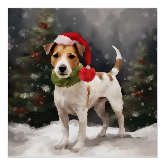 Pôster Cachorro Jack Russell na Neve Natal (Frente)
