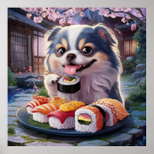 Cachorro Japonês Cachorro Comendo Sushi