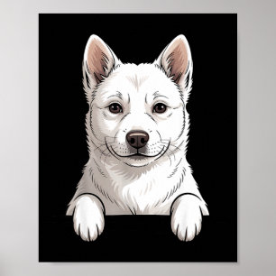 Poster cachorro jindo coreano engraçado branco espiando b