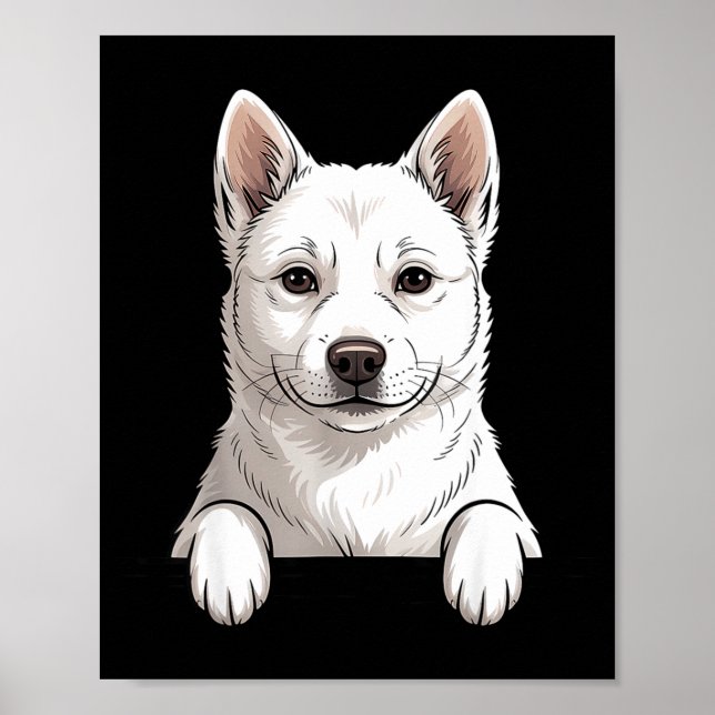 Poster cachorro jindo coreano engraçado branco espiando b (Frente)