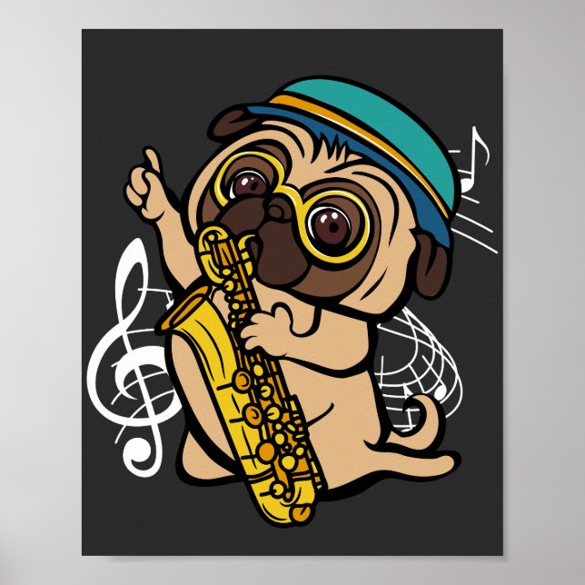 Poster Cachorro Jogando Musicário Saxofone (Frente)