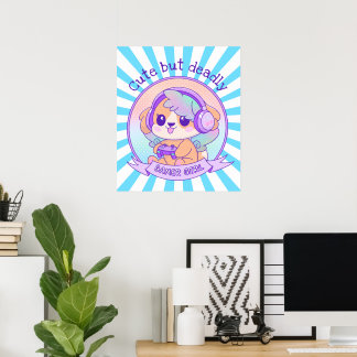 Poster Cachorro Kawaii Bonito com Gâmero das Asas Starbus