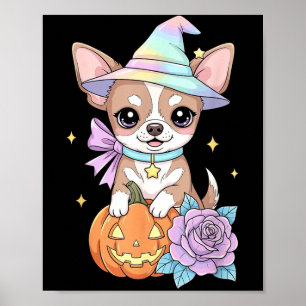 Poster Cachorro Kawaii Chihuahua Bruxa Abóbora Halloween
