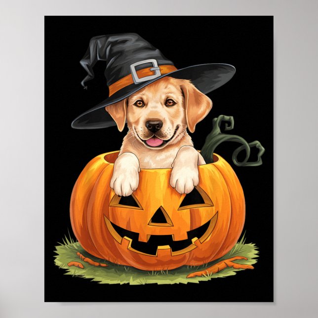 Poster Cachorro Lab Amarelo Halloween Abóbora (Frente)