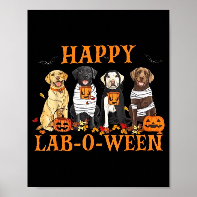 Poster Cachorro Labrador Feliz Lab-O-Ween Temporada de Ha (Frente)