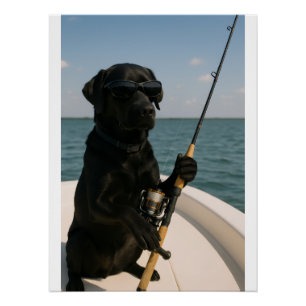 Pôster Cachorro Labrador Preto Engraçado Pescando