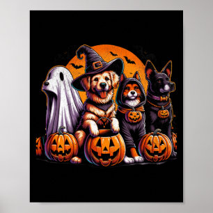 Poster Cachorro Labrador Preto Retrô no Halloween com Abó