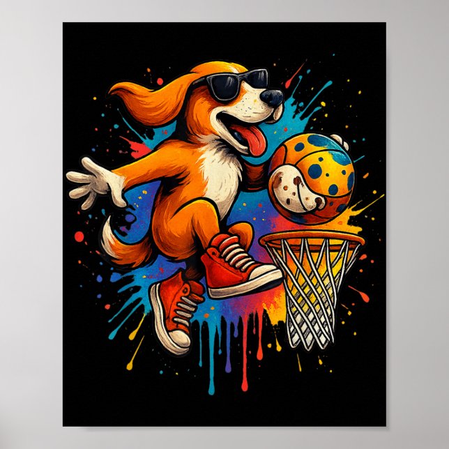 Poster Cachorro legal de basquetebol Dunquerando Crianças (Frente)
