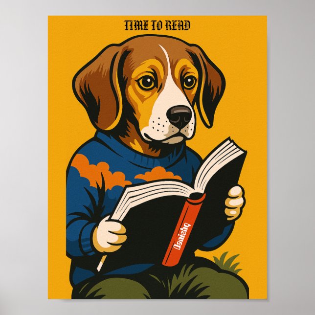 Poster Cachorro Lendo Com Um Livro — Hora De Ler! (Frente)
