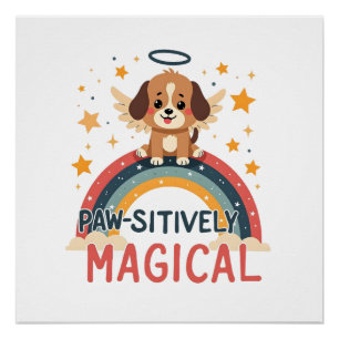 Pôster Cachorro Mágico Positivamente Antigo Arco-íris Anj