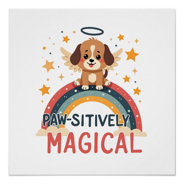 Pôster Cachorro Mágico Positivamente Antigo Arco-íris Anj (Frente)