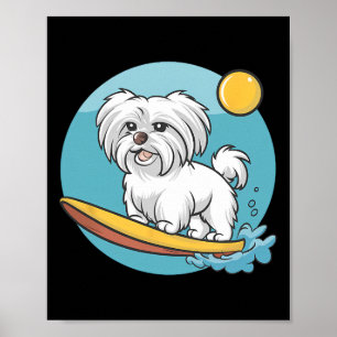 Poster Cachorro Maltês Aventureiro Surfando Surfistas Eng