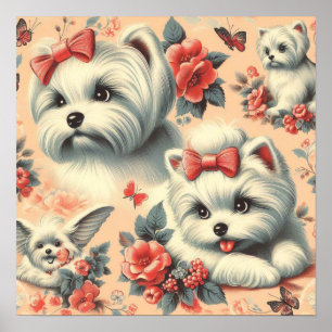 Poster Cachorro Maltês Cachado Vintage