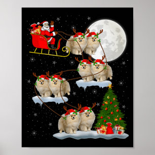 Poster Cachorro Meranian Papai Noel Trenó Voador Divertid
