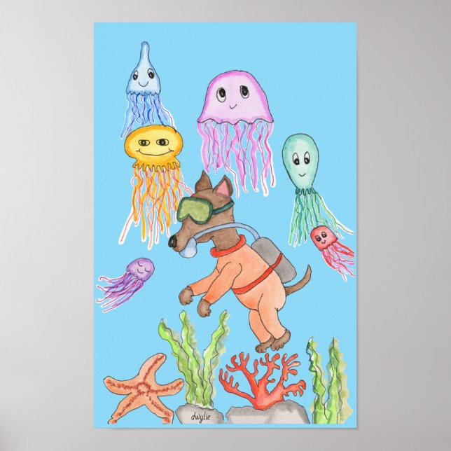 Poster Cachorro Mergulhador de Mar Profundo (Frente)