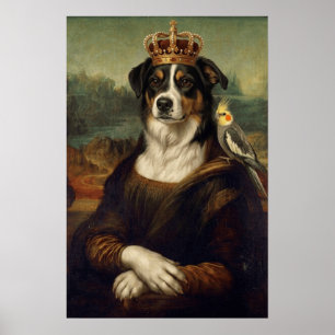 Poster Cachorro Mona Lisa com Papagaio Cockatiel Arte Fin