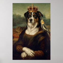 Poster Cachorro Mona Lisa com Papagaio Cockatiel Arte Fin