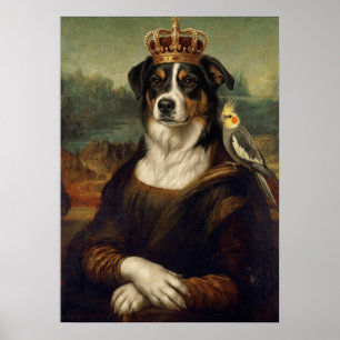 Poster Cachorro Mona Lisa com Papagaio Cockatiel Arte Fin