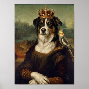 Poster Cachorro Mona Lisa com Papagaio Cockatiel Arte Fin
