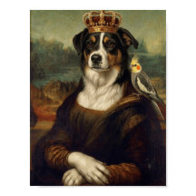 Cachorro Mona Lisa com Papagaio Cockatiel Arte Fin