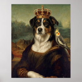 Poster Cachorro Mona Lisa com Papagaio Cockatiel Arte Fin