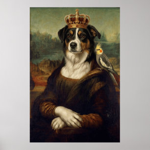 Poster Cachorro Mona Lisa com Papagaio Cockatiel Arte Fin