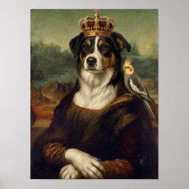 Poster Cachorro Mona Lisa com Papagaio Cockatiel Arte Fin