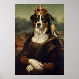 Poster Cachorro Mona Lisa com Papagaio Cockatiel Arte Fin