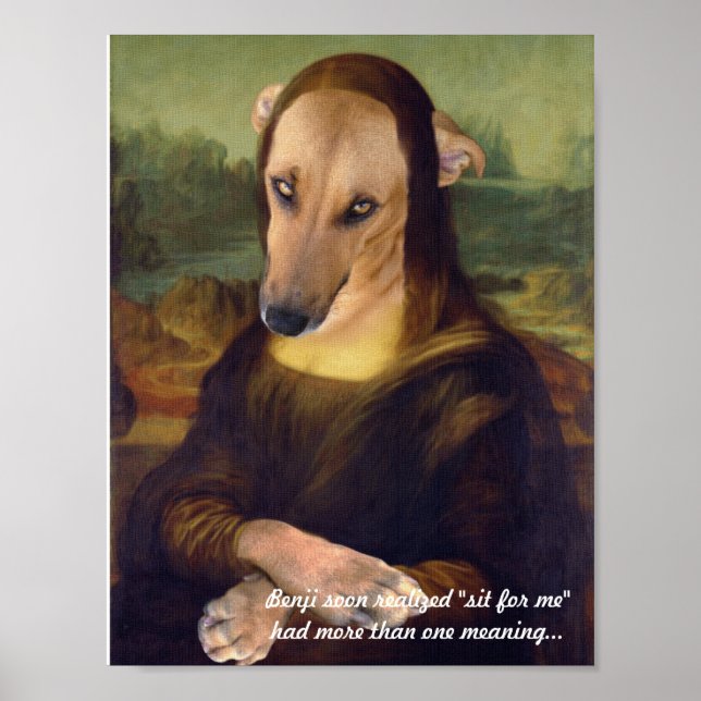Pôster Cachorro Mona Lisa Engraçado (Frente)