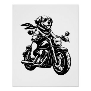 Pôster Cachorro Motociclista Legal Andando de Motocicleta