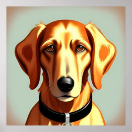 Poster Cachorro ouro Com Colar Mostrando Etiqueta De Iden