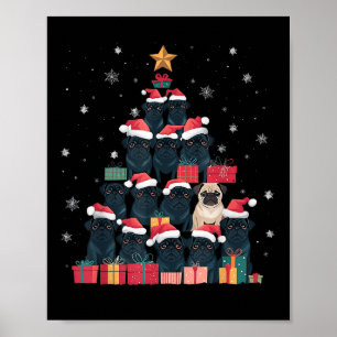 Poster Cachorro Papai noel de Natal Black Pug Cachorro Fe