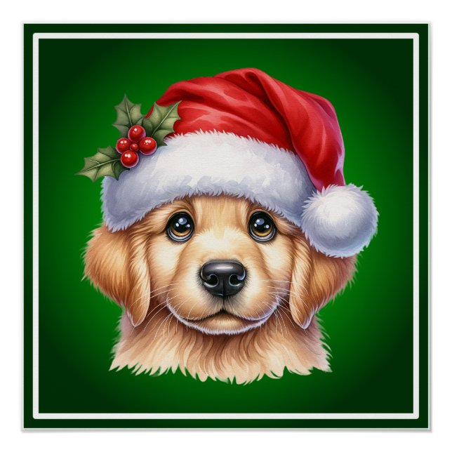 Pôster Cachorro para Retriever ouro com Estilo Papai Noel (Frente)