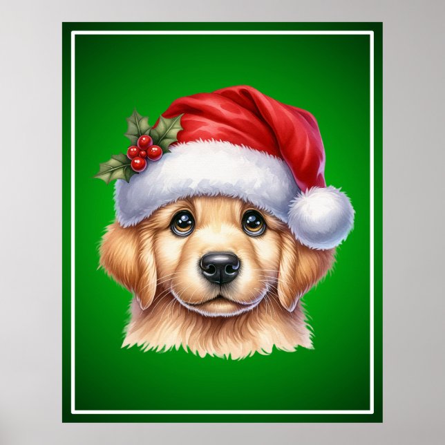 Poster Cachorro para Retriever ouro com Estilo Papai Noel (Frente)