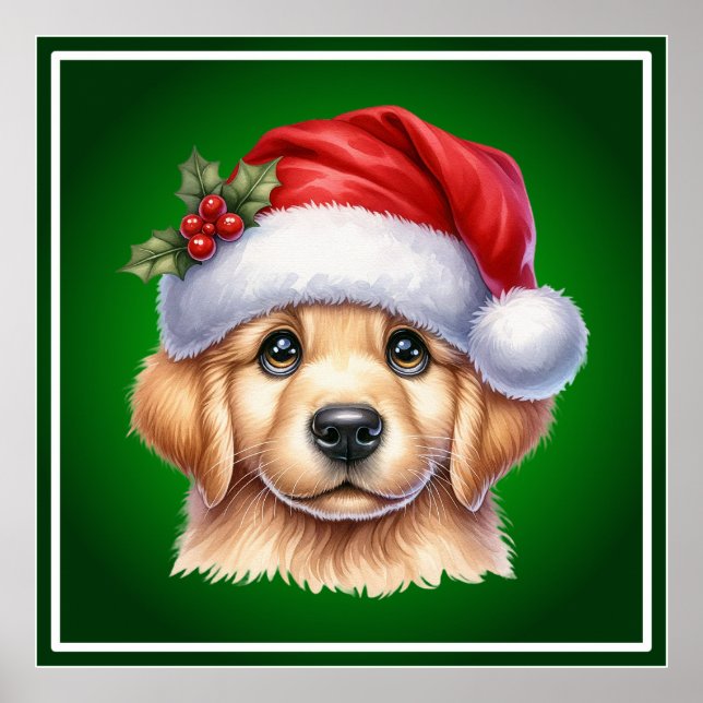 Poster Cachorro para Retriever ouro com Estilo Papai Noel (Frente)