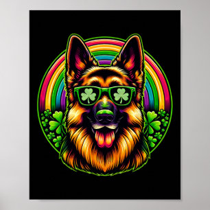 Poster Cachorro Pastor Alemão Dia de São Patrício Arco-ír