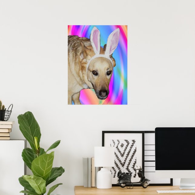 Poster Cachorro Pastor Alemão Engraçado e Orelhas de Coel (Escritório em casa)