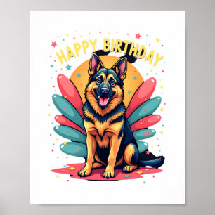Poster Cachorro Pastor Alemão Feliz Aniversário Festa She