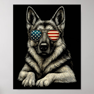 Poster Cachorro Pastor Alemão Patriótico Bandeira Dos EUA