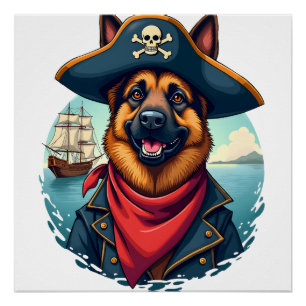 Pôster Cachorro Pastor Alemão Pirata Cópia