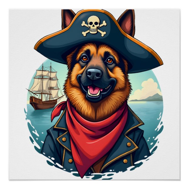 Pôster Cachorro Pastor Alemão Pirata Cópia (Frente)