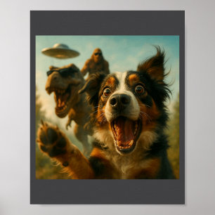 Poster Cachorro Pastor Australiano Chocado T-rex Bigfoot 
