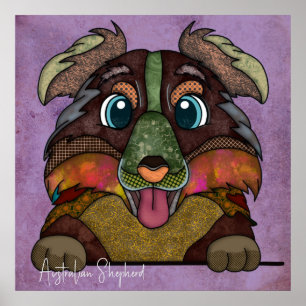 Poster Cachorro pastor australiano louco pintado à mão